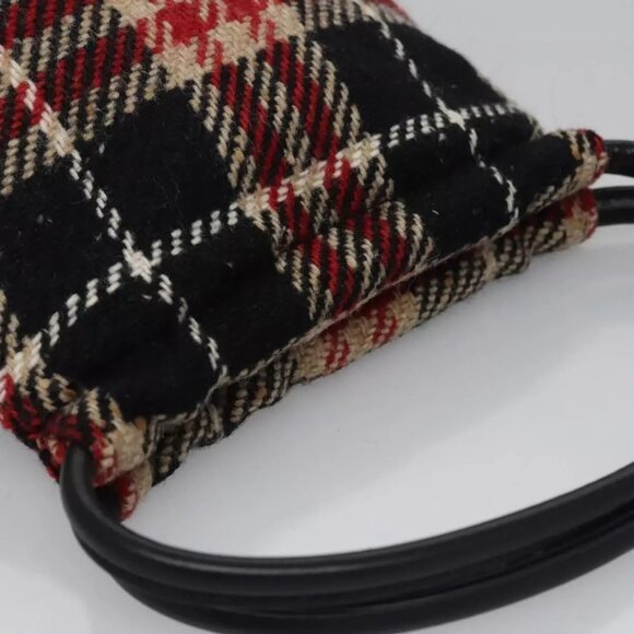 BURBERRY Nova Check Hand Bag Wool Red Black Auth - Picture 7 of 16